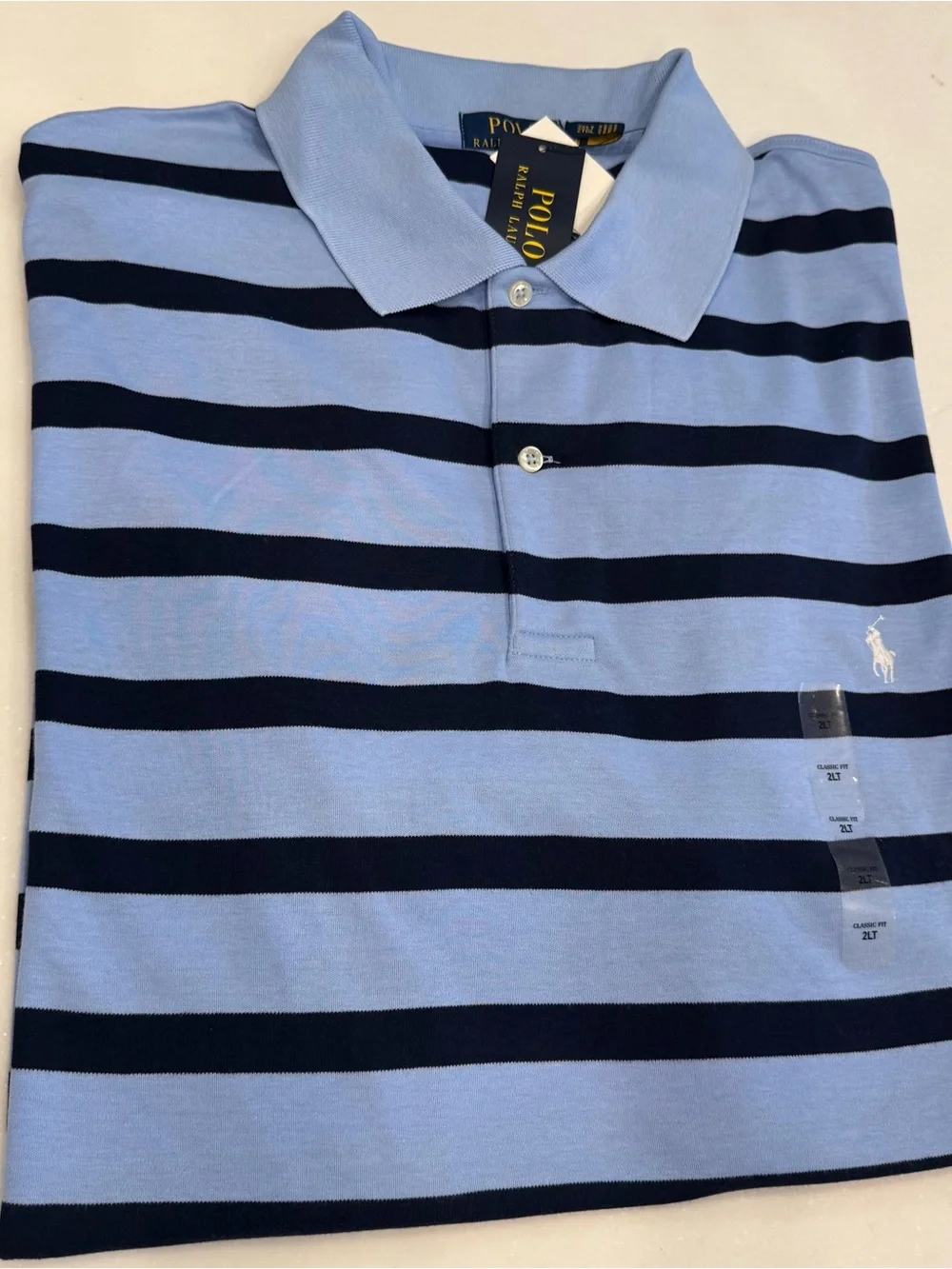 Polo Ralph Lauren Men’s Big & Tall Blue Striped Polo Shirt S/S Sz 2XLT NWT